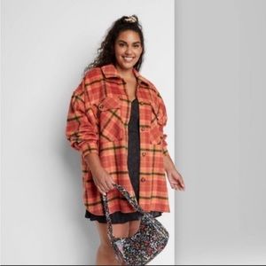 Wild Fable Oversized Orange/Pink/Green Plaid Shacket - Size XS